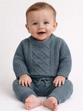 NWT Carter’s Baby Boy 2 Piece Outfit 3 Months Knit Sweater Set Teal Gray